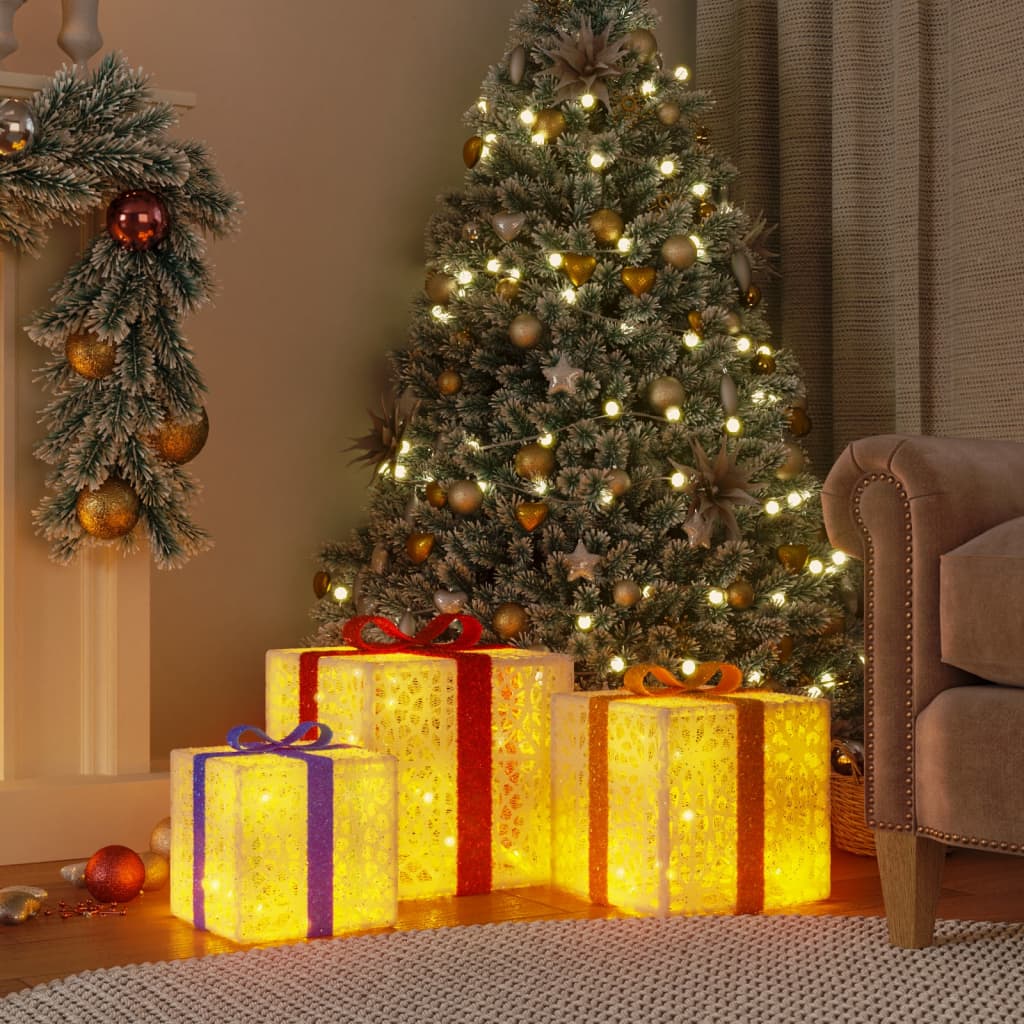 NNEVL Lighted Christmas Boxes 3 pcs 64 LEDs Warm White-0