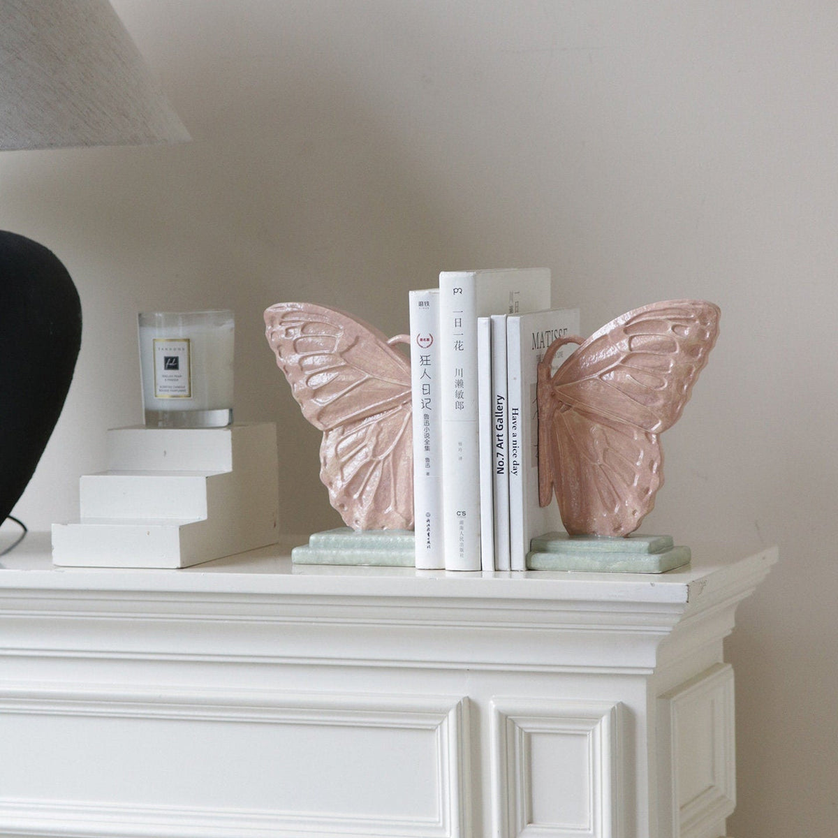Bookend | Butterfly Bookend Resin | Pastel Pink and Green