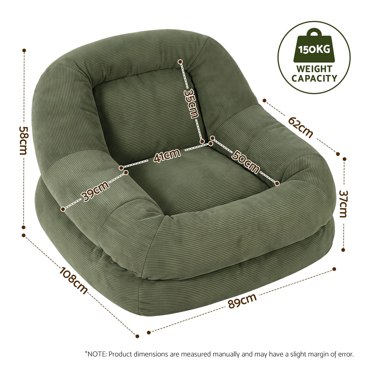Seating | Artiss Armchair Cloud Floor Lounge Corduroy | Green