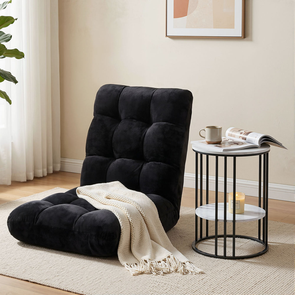 Seating | Artiss Sofa Bed Floor Lounge and Side Table | White and Black