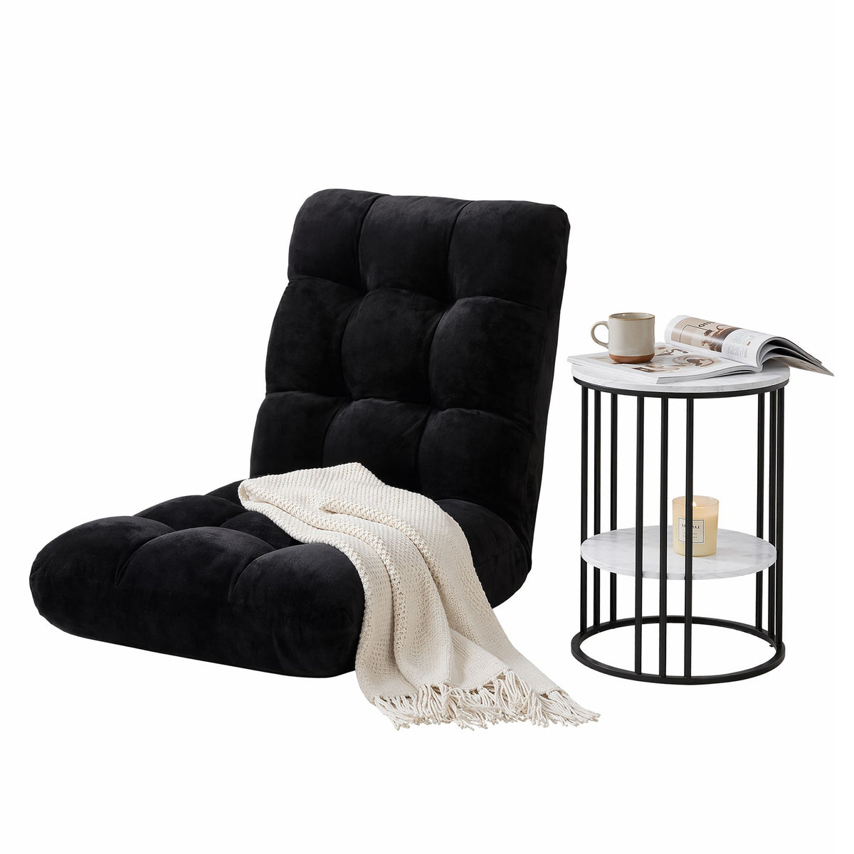 Seating | Artiss Sofa Bed Floor Lounge and Side Table | White and Black