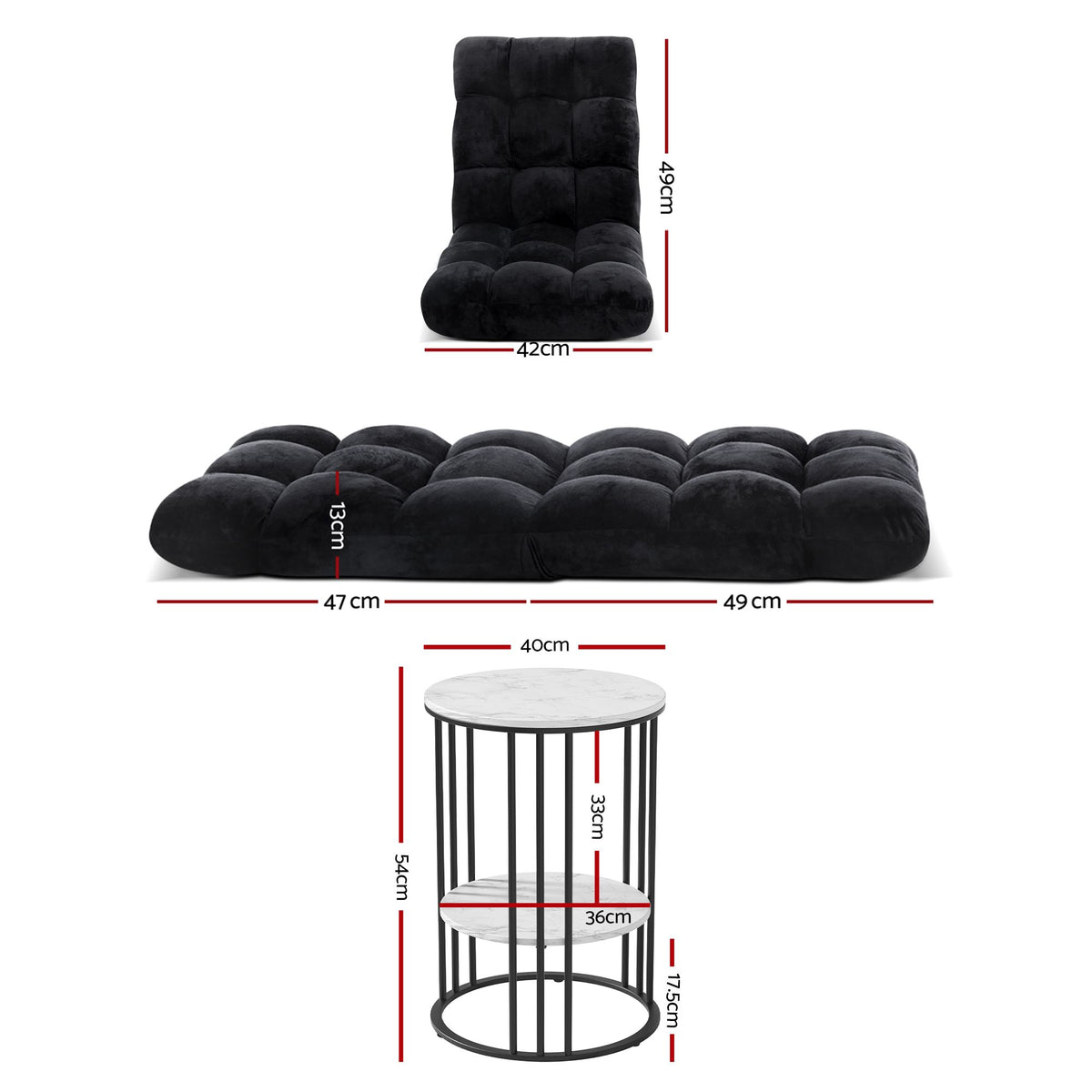 Seating | Artiss Sofa Bed Floor Lounge and Side Table | White and Black