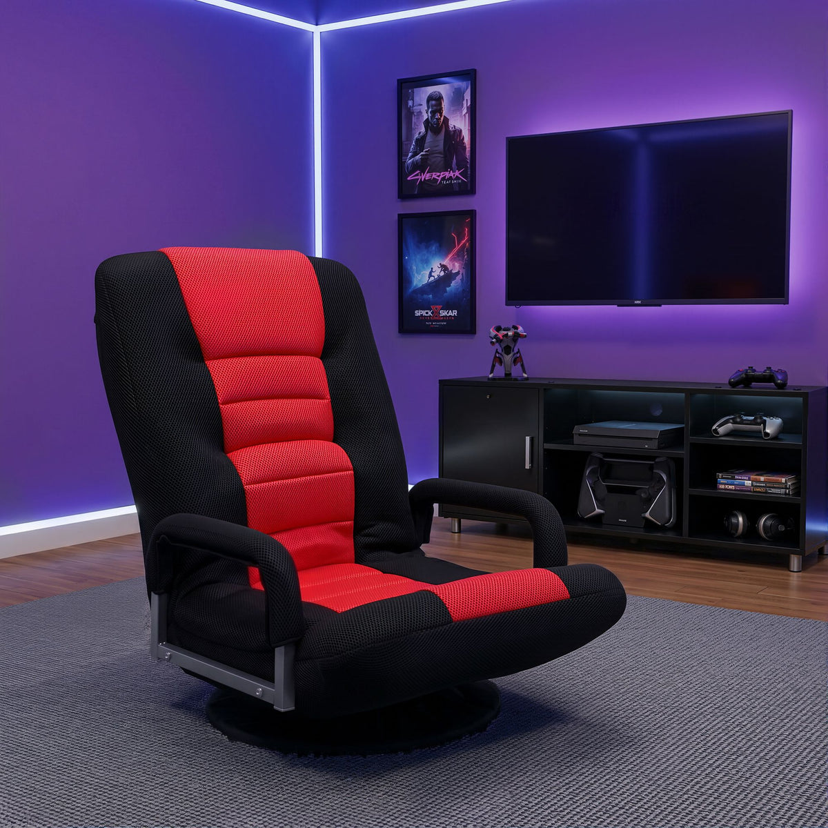 Seating | Artiss Floor Swivel Gaming Chair | Red and Black