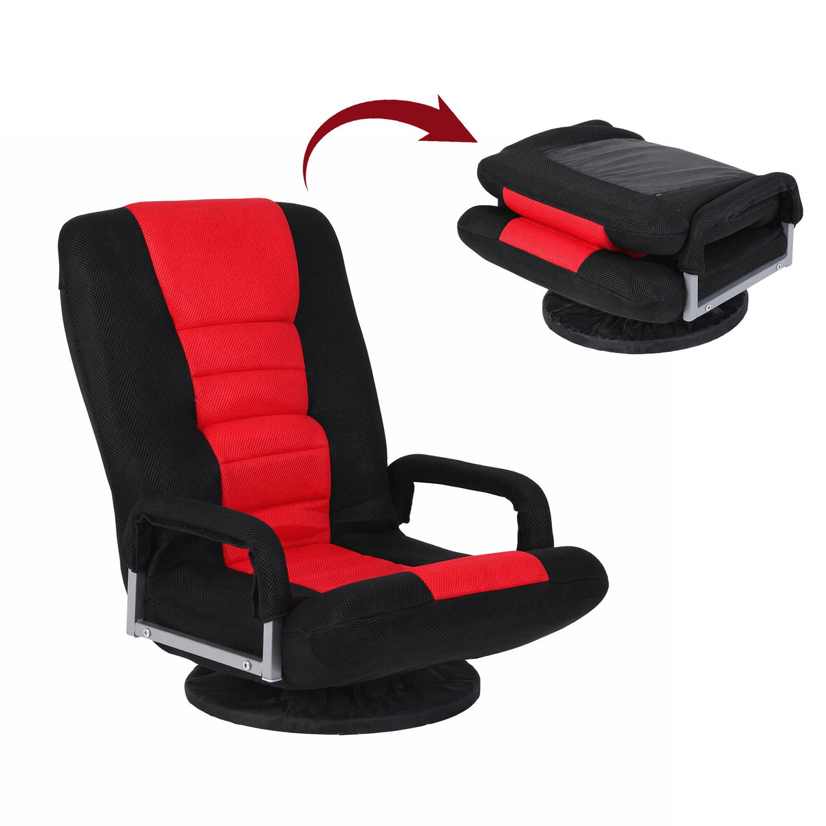 Seating | Artiss Floor Swivel Gaming Chair | Red and Black