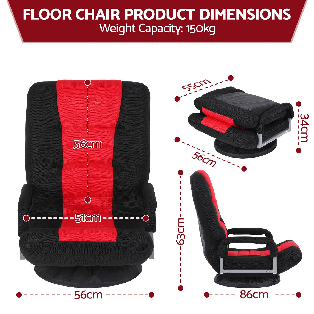 Seating | Artiss Floor Swivel Gaming Chair | Red and Black