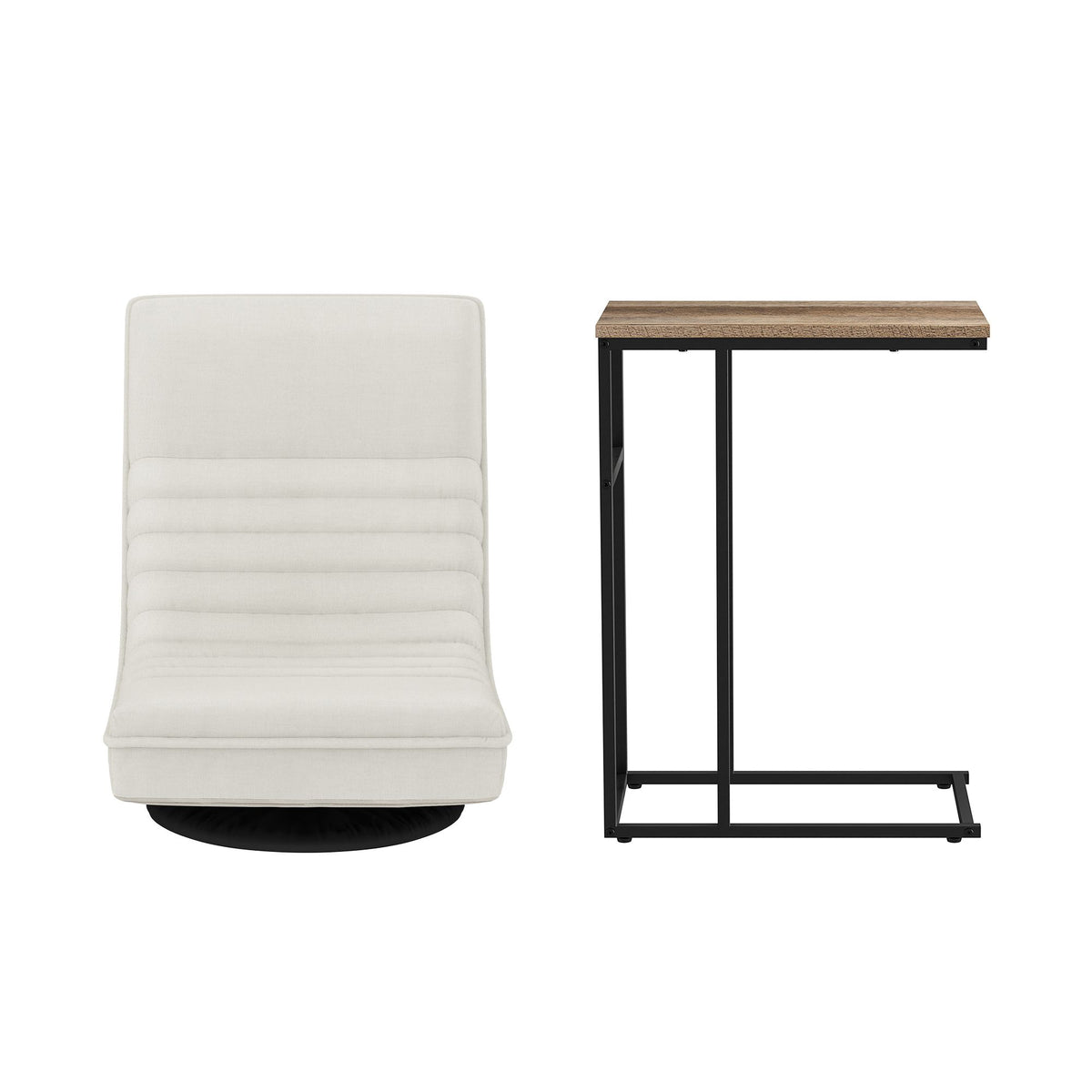 Seating | Artiss Floor Swivel Lounge & Side Table Set | White and Walnut