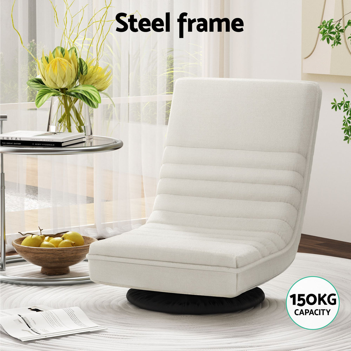 Seating | Artiss Floor Swivel Lounge & Side Table Set | White and Walnut