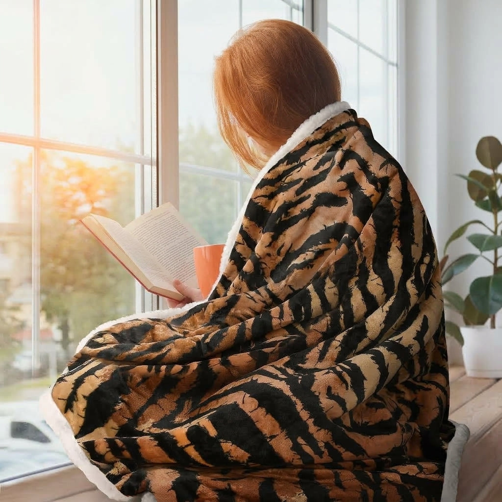 Throw Blanket | Luxury Faux Fur Reversible Throw Blanket | Tiger Print