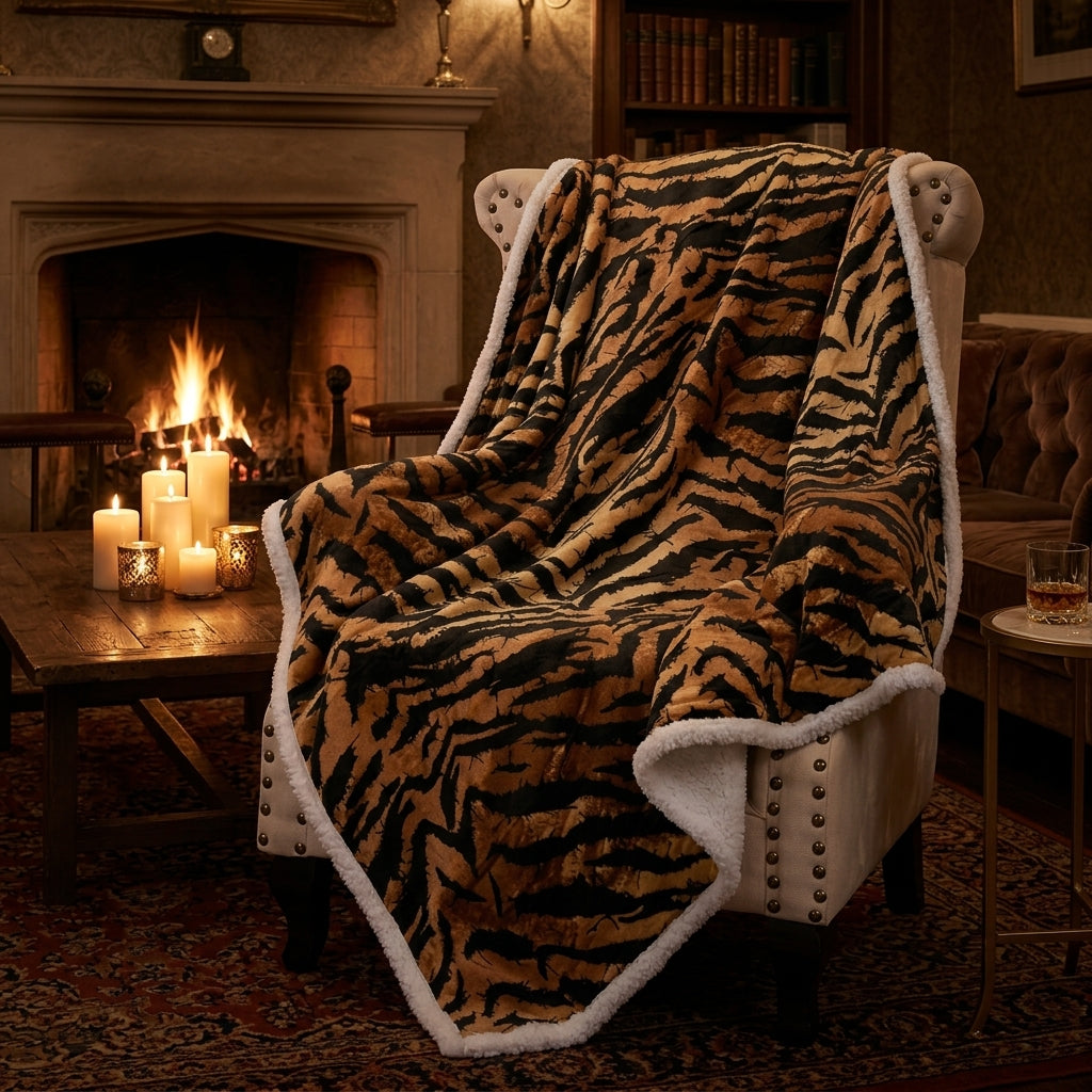Throw Blanket | Luxury Faux Fur Reversible Throw Blanket | Tiger Print