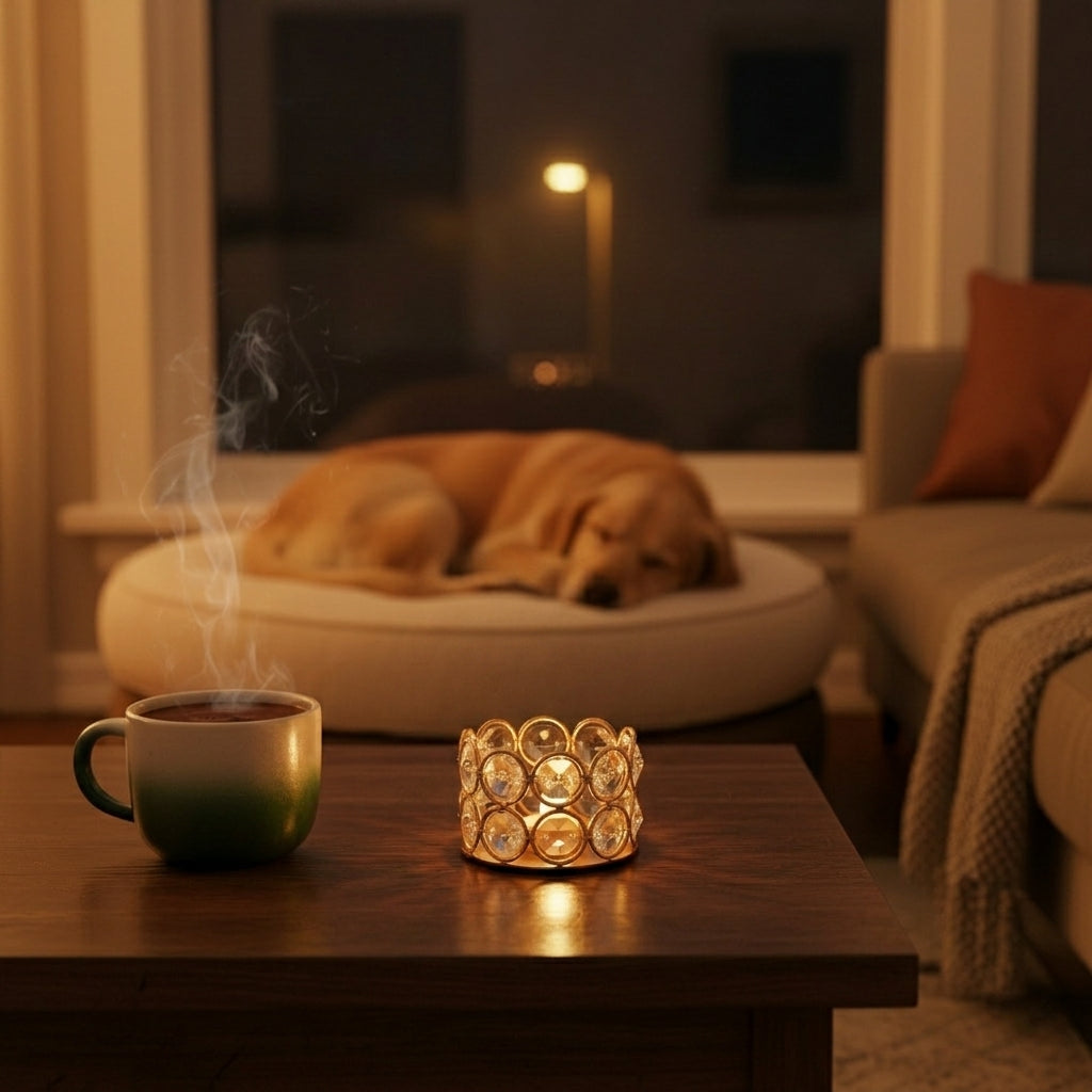 Candle Holder | 8 Piece Golden Crystal-like Candle Tea Light Holders | Gold
