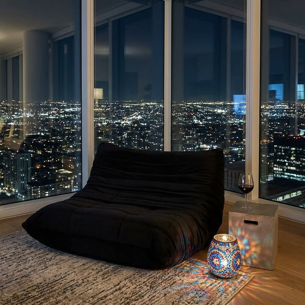 Seating | 2-Seater | Accent Chair | Lazy Sofa | Floor Couch | Black