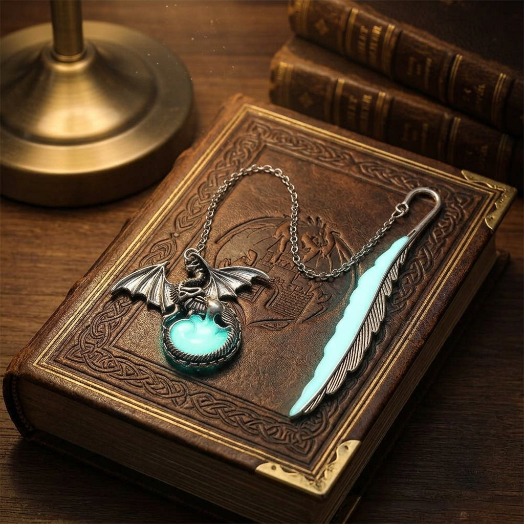 Bookmark | Dragon Bookmark | Glow in the Dark | Feather Bookmark | Metal Silver