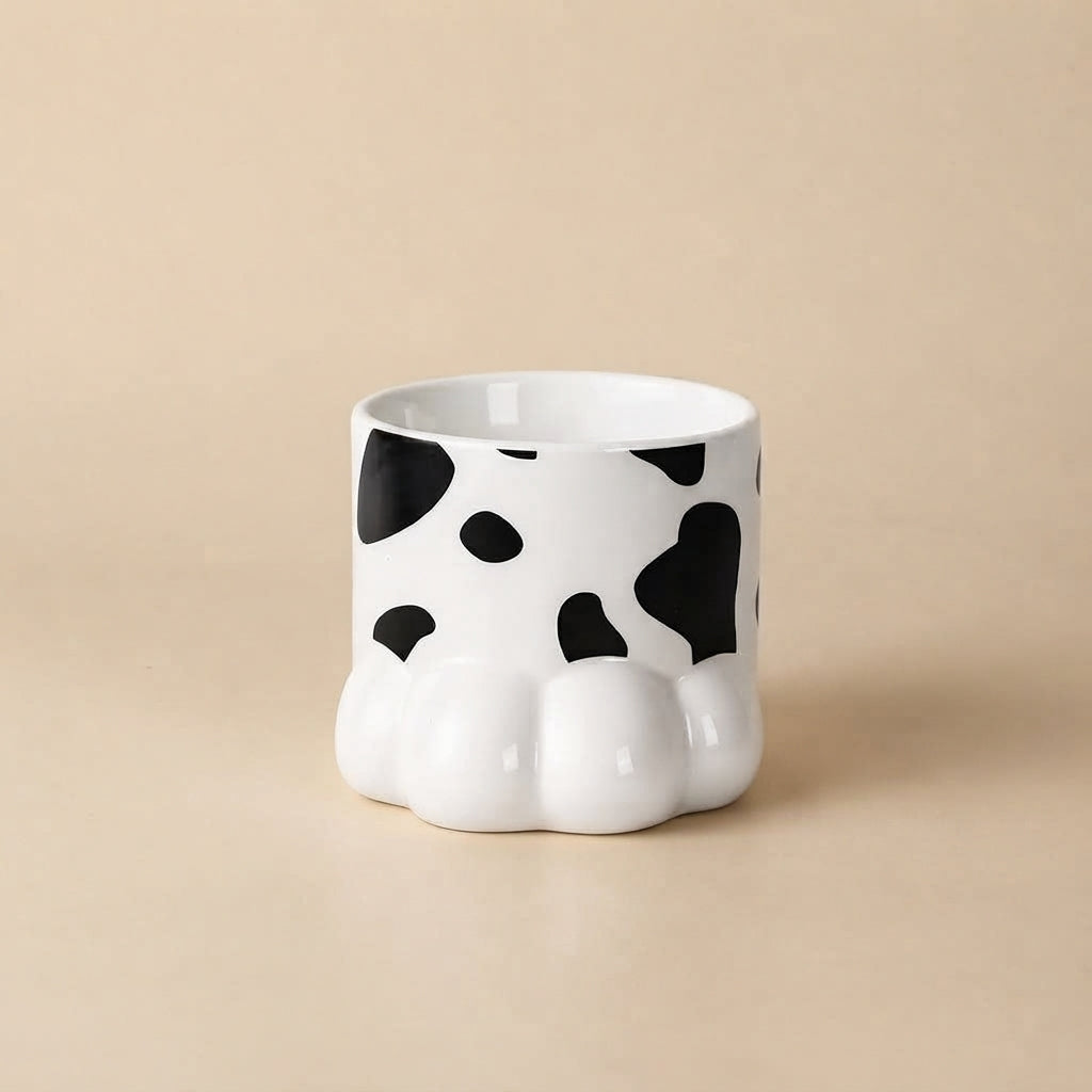 Pet Bowl | Paw Shaped Ceramic Cat Food Bowl | White and Black