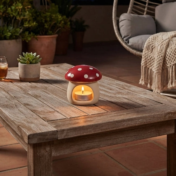 Oil Diffuser | Mushroom Wax Melt Oil Warmer | Red and White