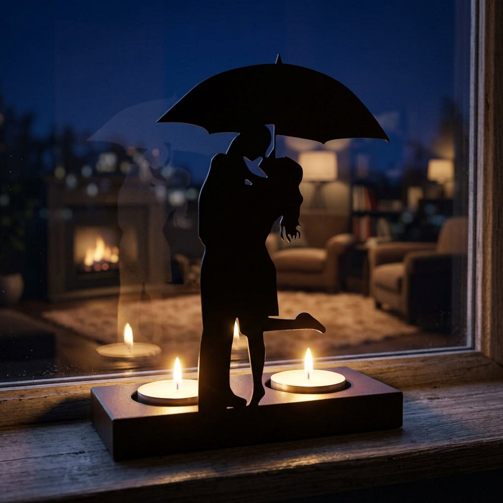 Candle Holder | Romantic Couple Iron Candle Holder | Black