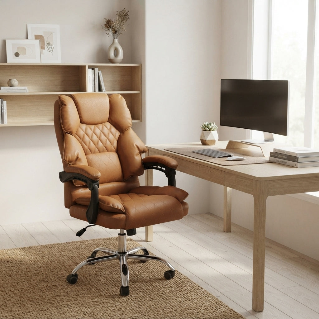 Seating | Levede Study Chair PU Leather | Brown