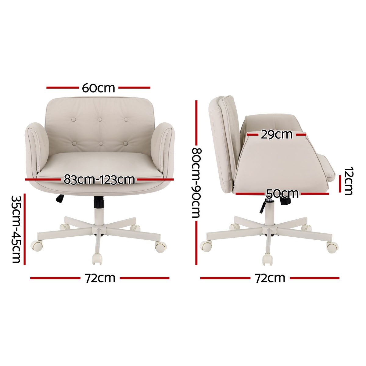 Seating | Artiss Study Swivel Chair Adjustable Armrests PU Leather | Beige