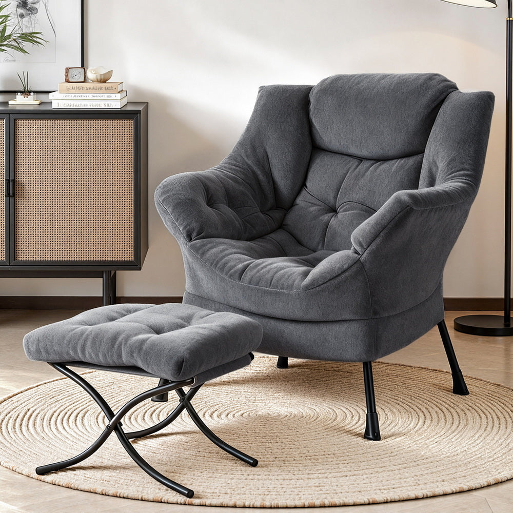 Seating | Artiss Accent Velvet Chair with Footrest | Grey