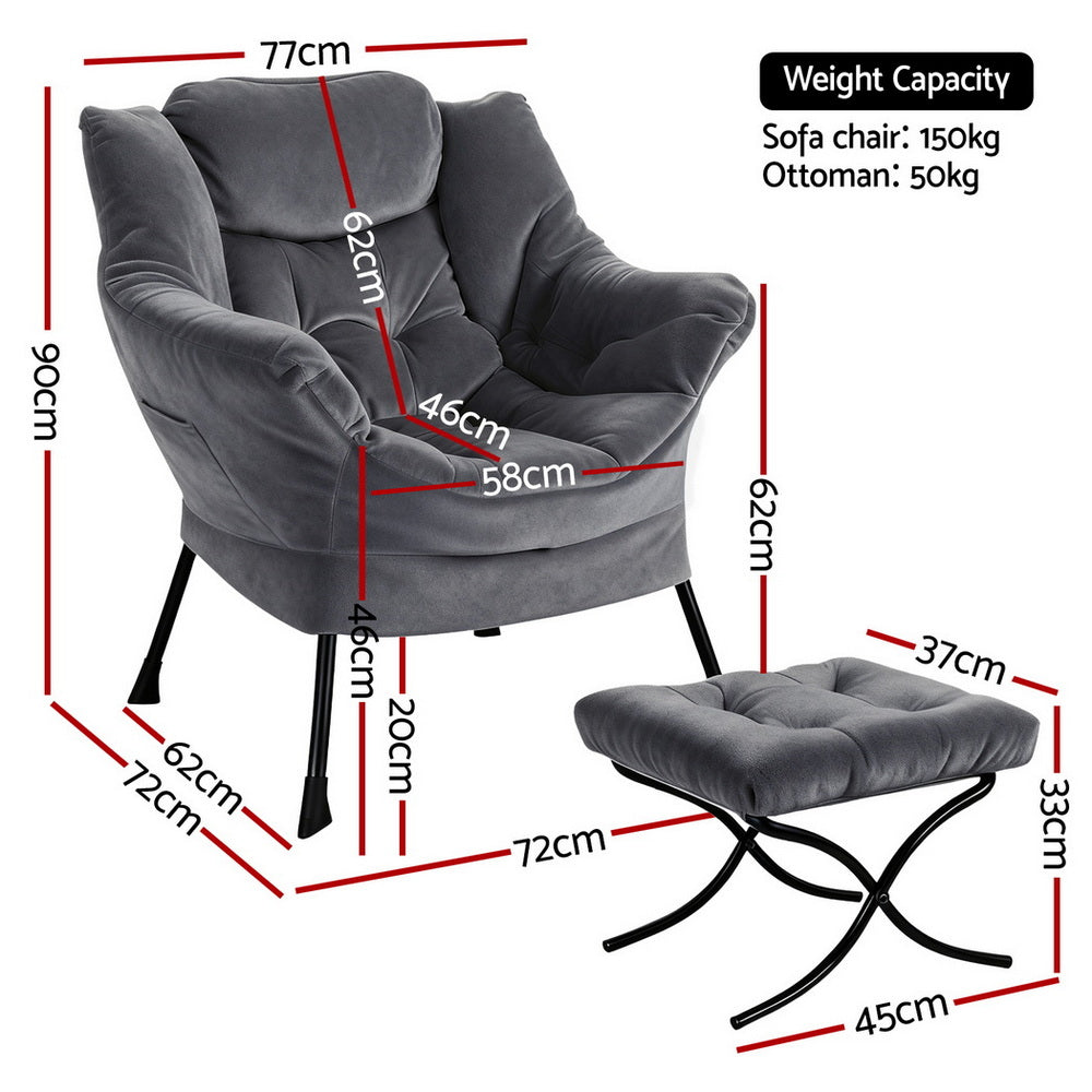 Seating | Artiss Accent Velvet Chair with Footrest | Grey