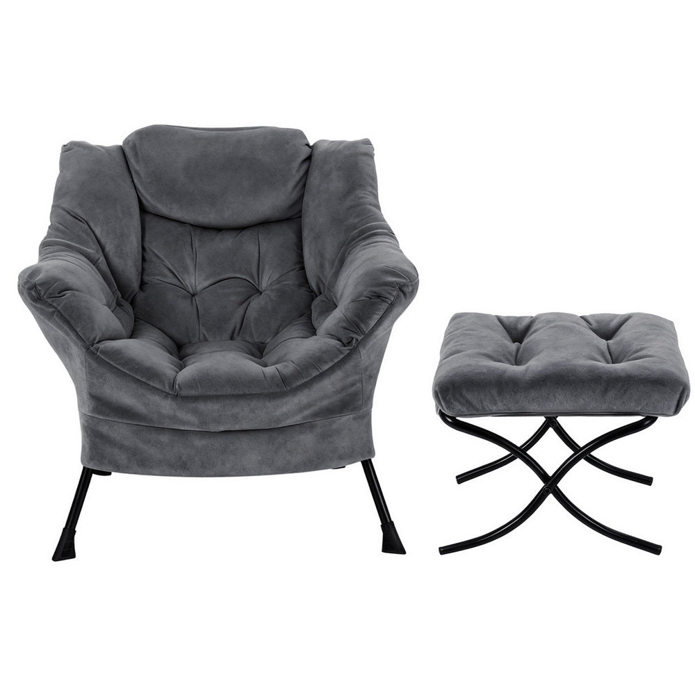Seating | Artiss Accent Velvet Chair with Footrest | Grey