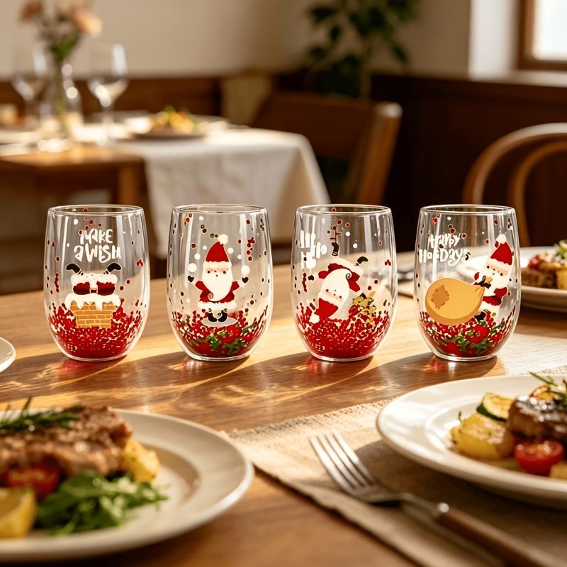 Christmas Décor | 4 Piece Double Walled Glass Set | Christmas Patterns