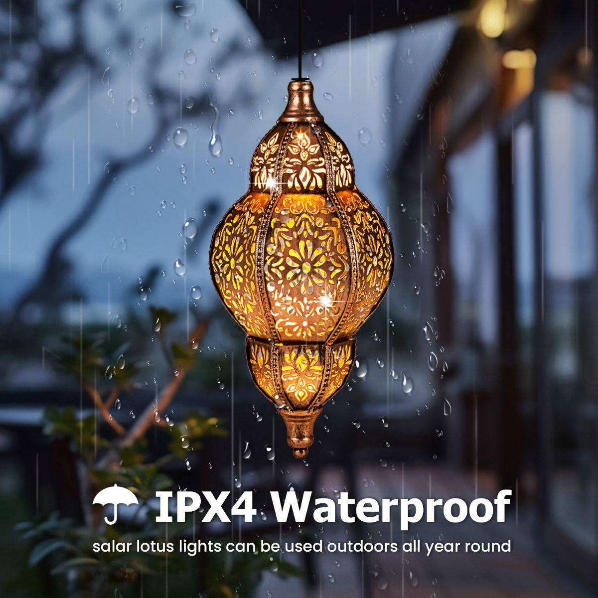 Lighting | Outdoor Solar Hanging Light Waterproof | Brown and Gold