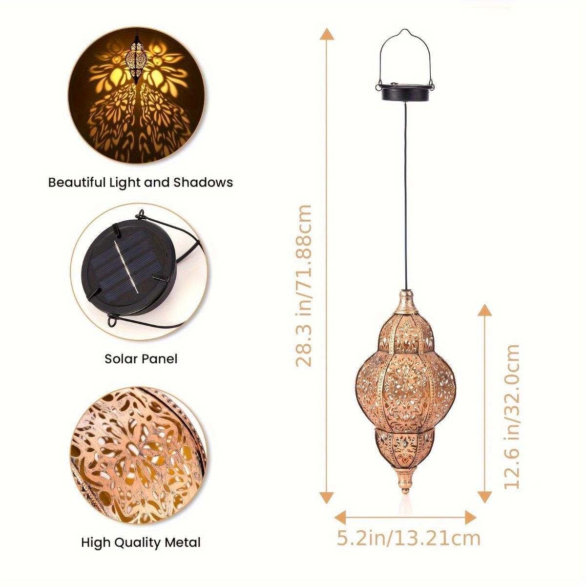 Lighting | Outdoor Solar Hanging Light Waterproof | Brown and Gold