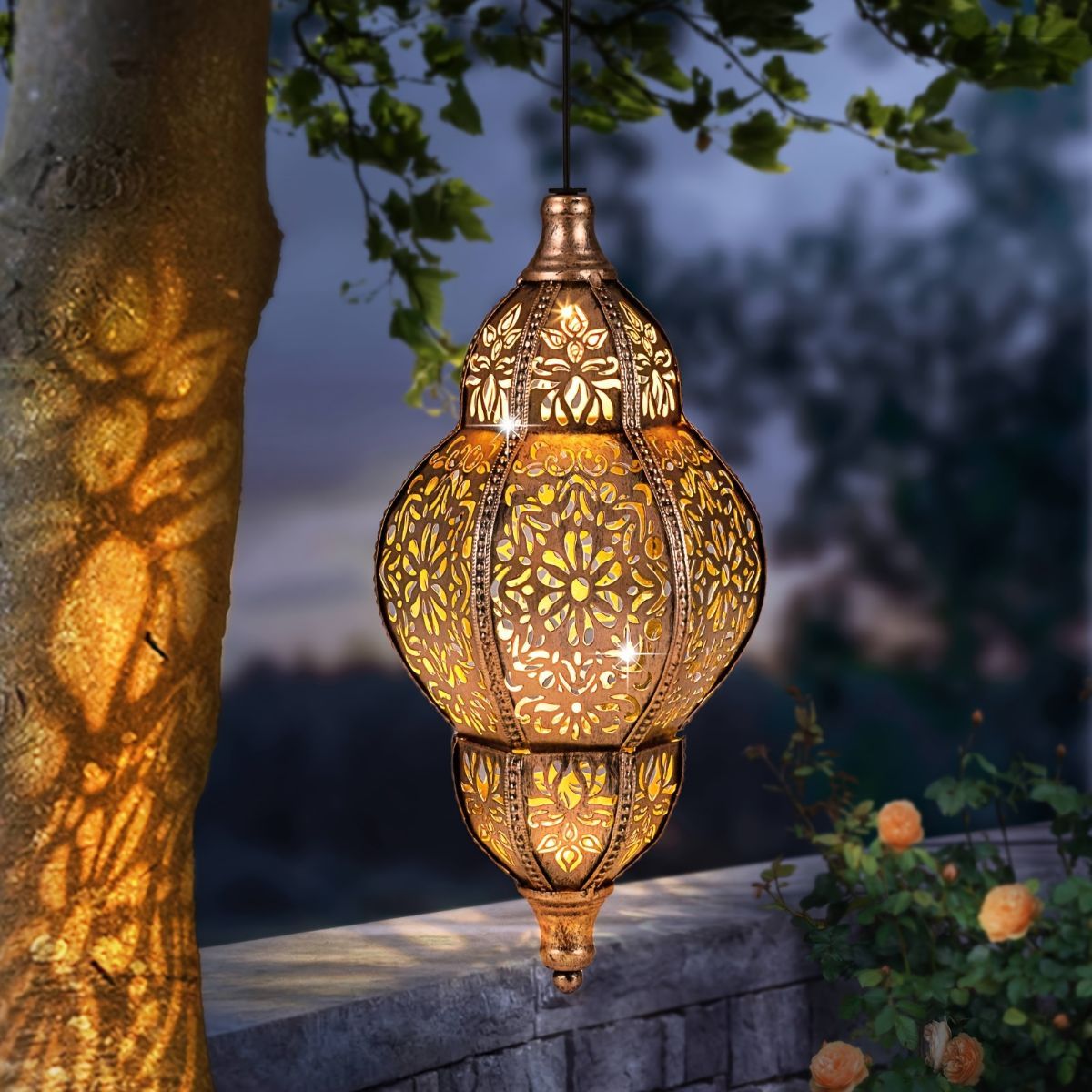 Lighting | Outdoor Solar Hanging Light Waterproof | Brown and Gold
