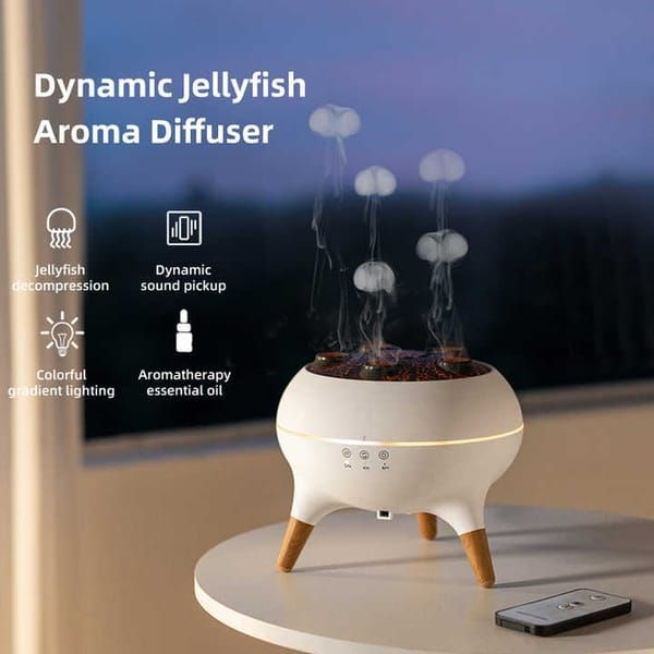 Oil Diffuser | Jellyfish Aroma Sound Pickup Lighting Diffuser | White
