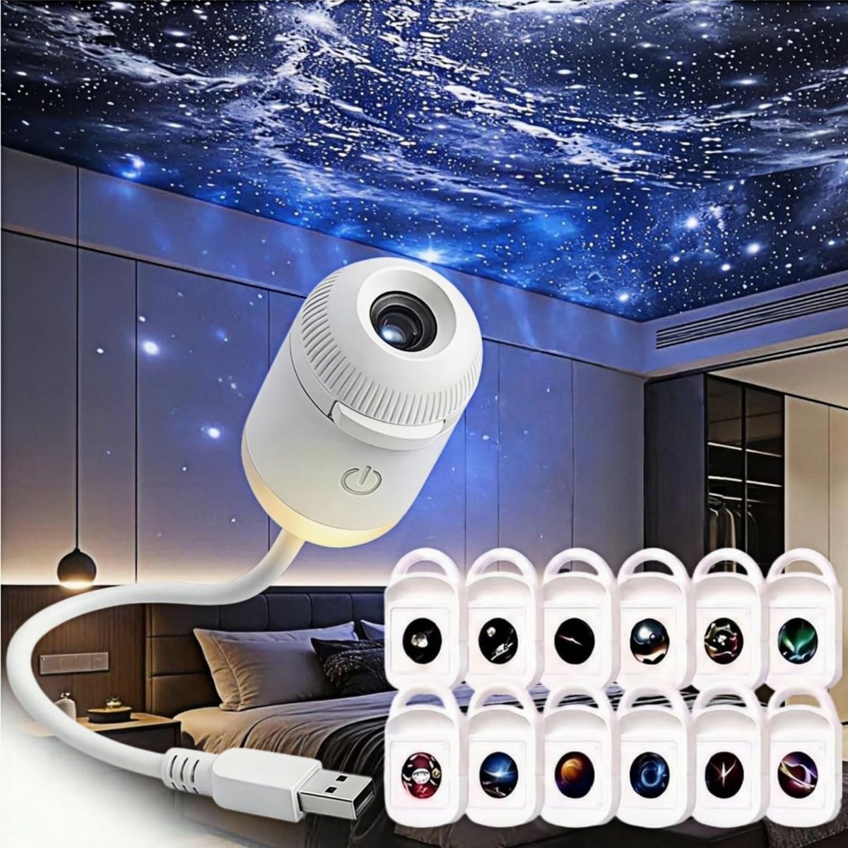 Lighting | 24 Film Galaxy Projector Night Light USB | White