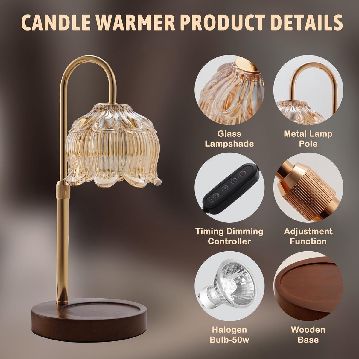 Candle Holder | Candle Warmer | Electric Candle Lamp with Dimmer and Timer | For Scented Jar Candles | Flower