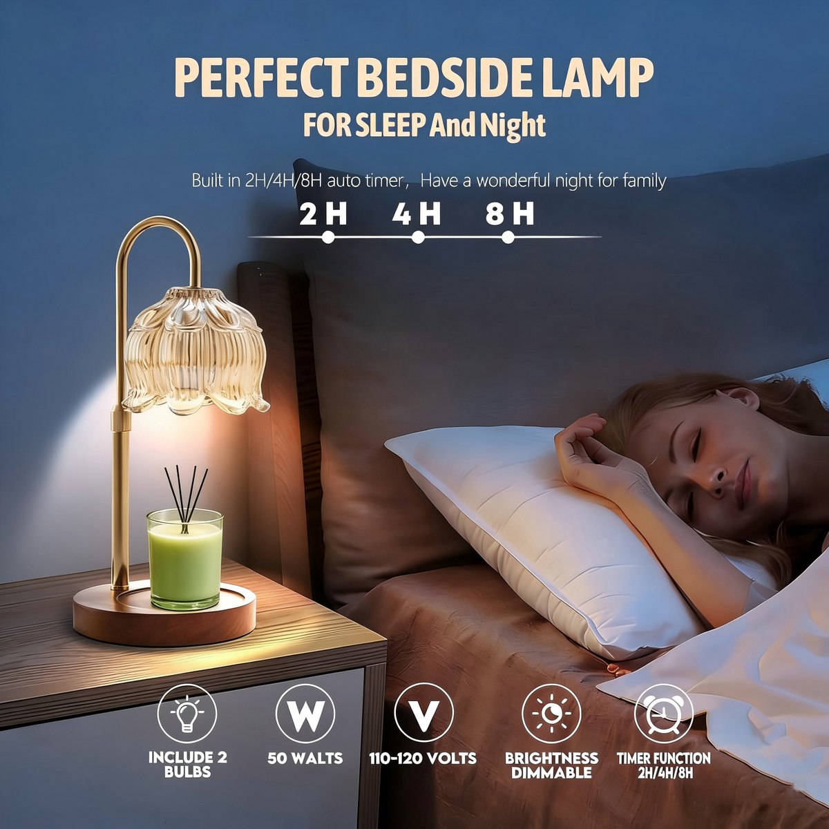 Candle Holder | Candle Warmer | Electric Candle Lamp with Dimmer and Timer | For Scented Jar Candles | Flower