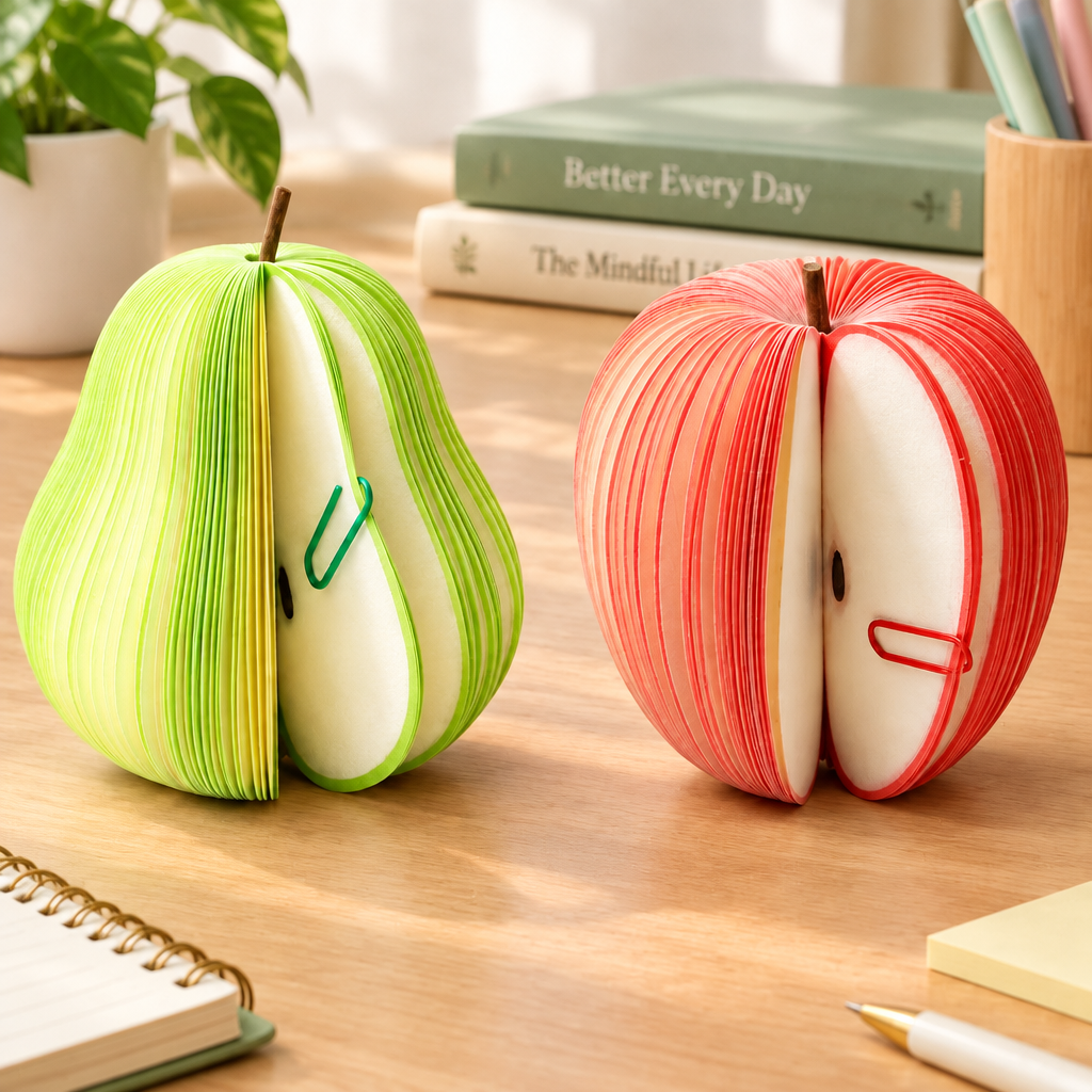 Stationery | 3D Fruit-Shaped Sticky Notes | Apple and Pear