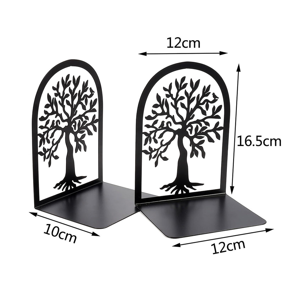 Bookend | 2 Pcs Tree Pattern Metal Bookends | Black