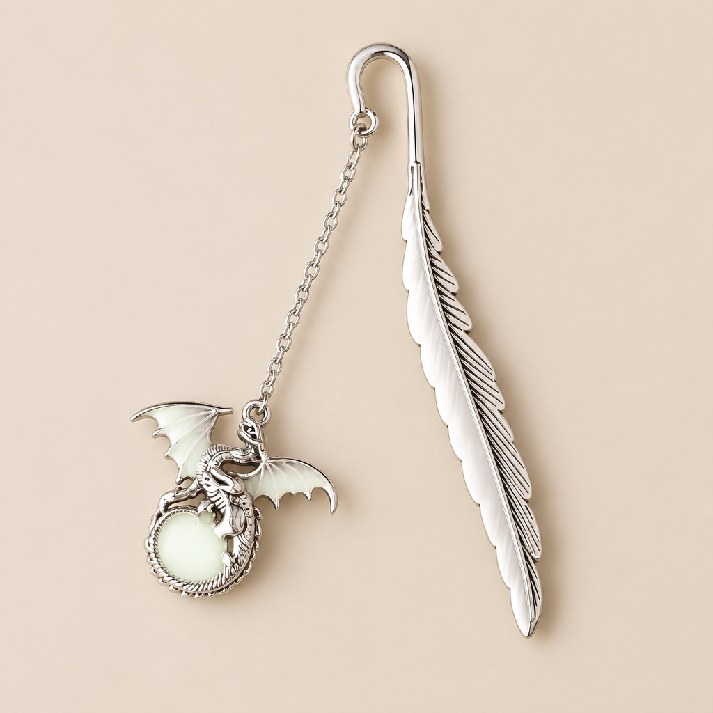Bookmark | Dragon Bookmark | Glow in the Dark | Feather Bookmark | Metal Silver