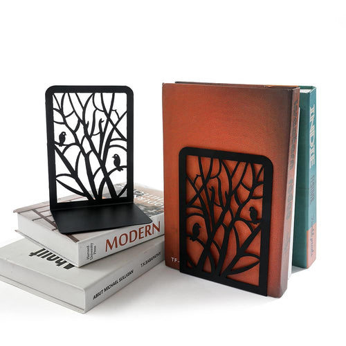 Bookend | 2 pcs Black Bird Tree Shadow Metal Bookends | Black