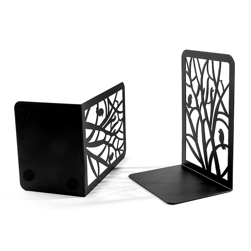 Bookend | 2 pcs Black Bird Tree Shadow Metal Bookends | Black