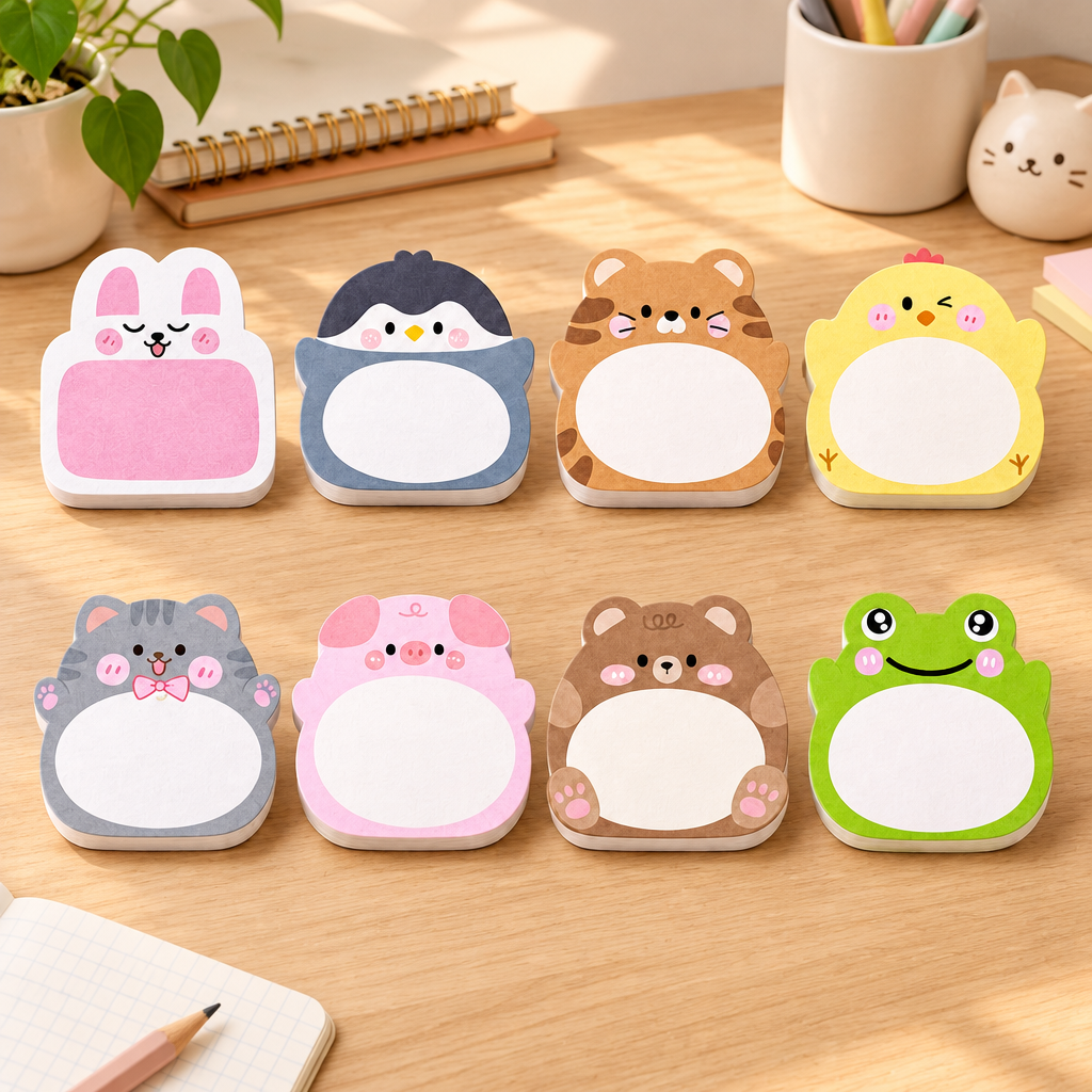 Stationery | 8 Animal Shaped Sticky Notes | Various Cute Animals