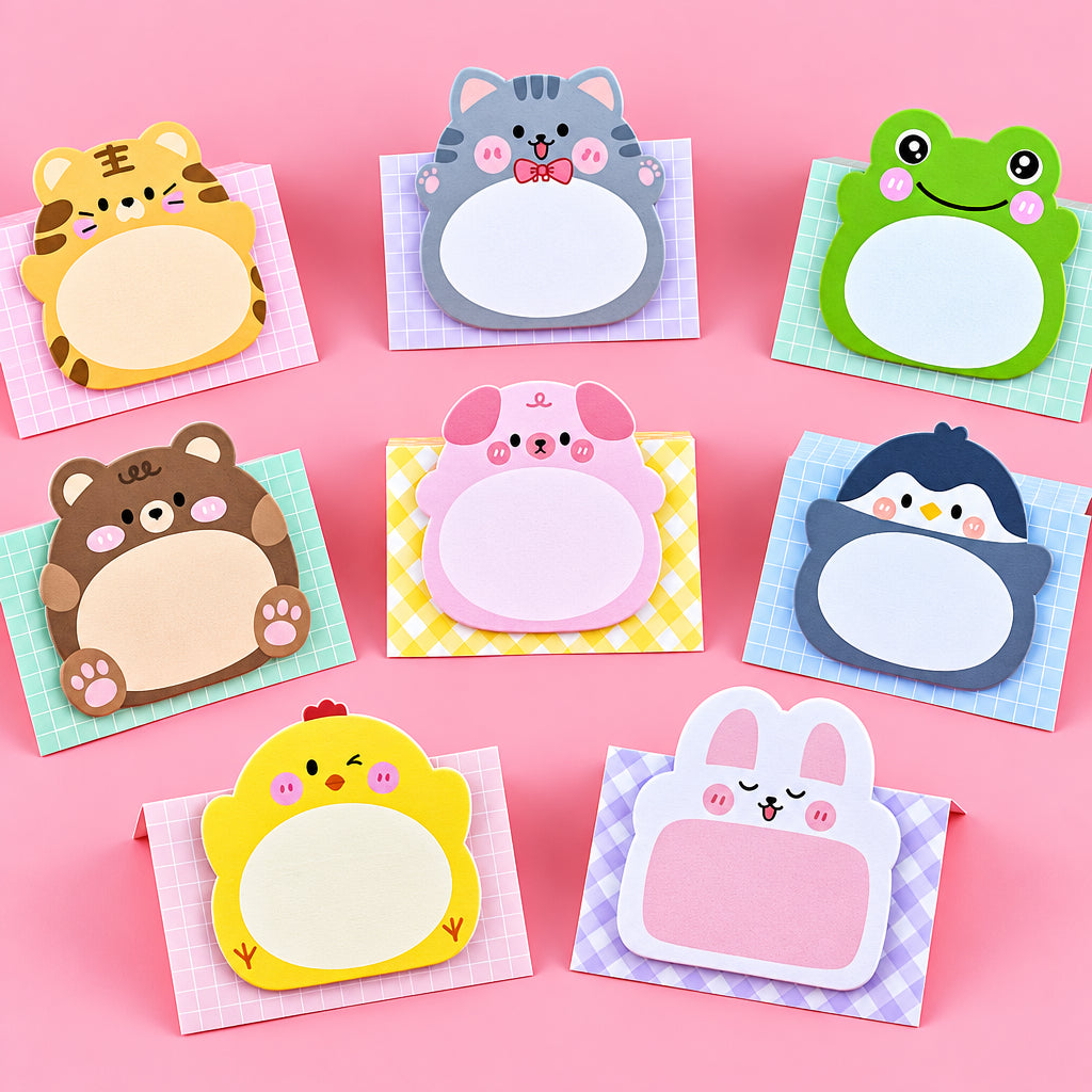 Stationery | 8 Animal Shaped Sticky Notes | Various Cute Animals