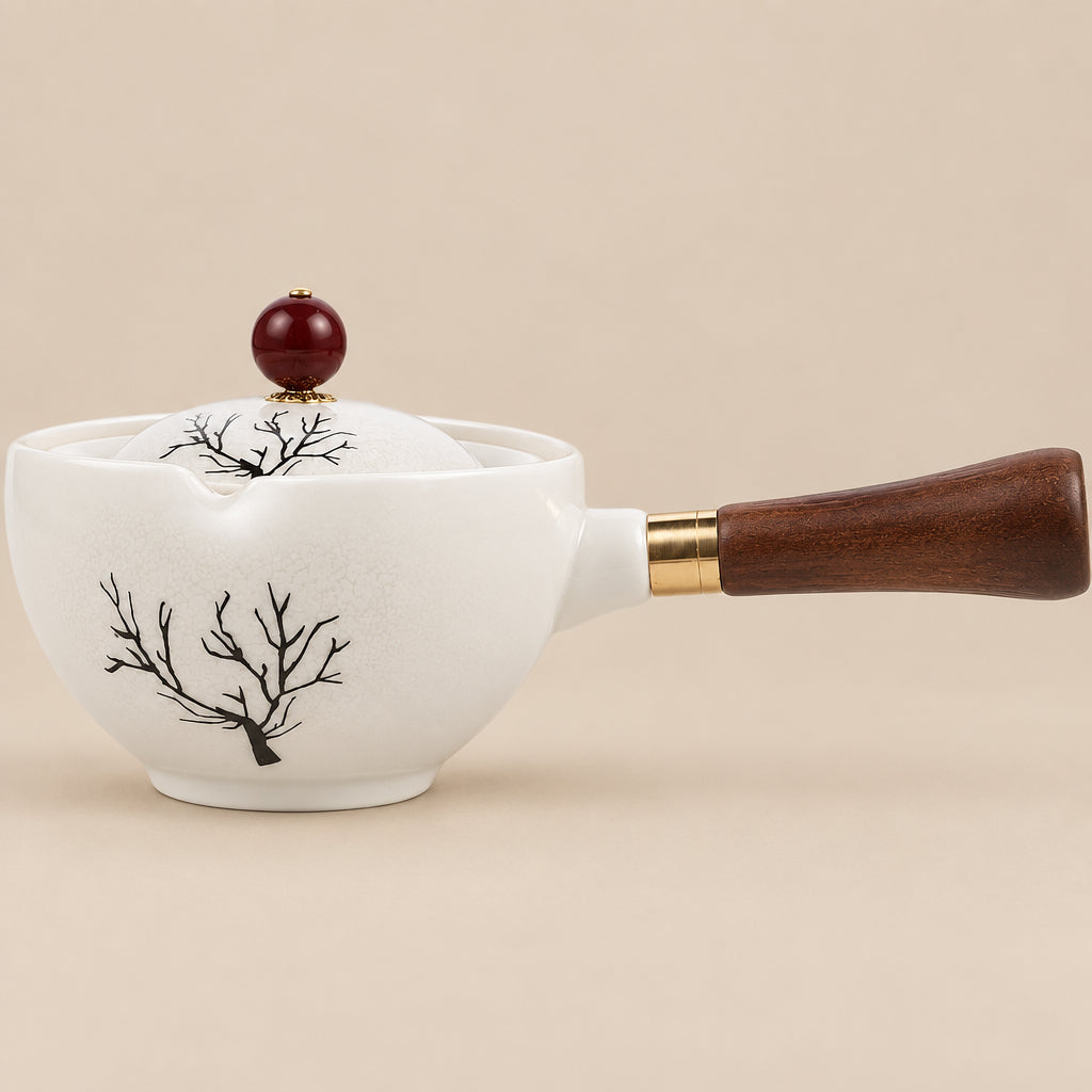Teapot | Ceramic Side Handle Teapot with Filter for Loose Tea Brewing | White