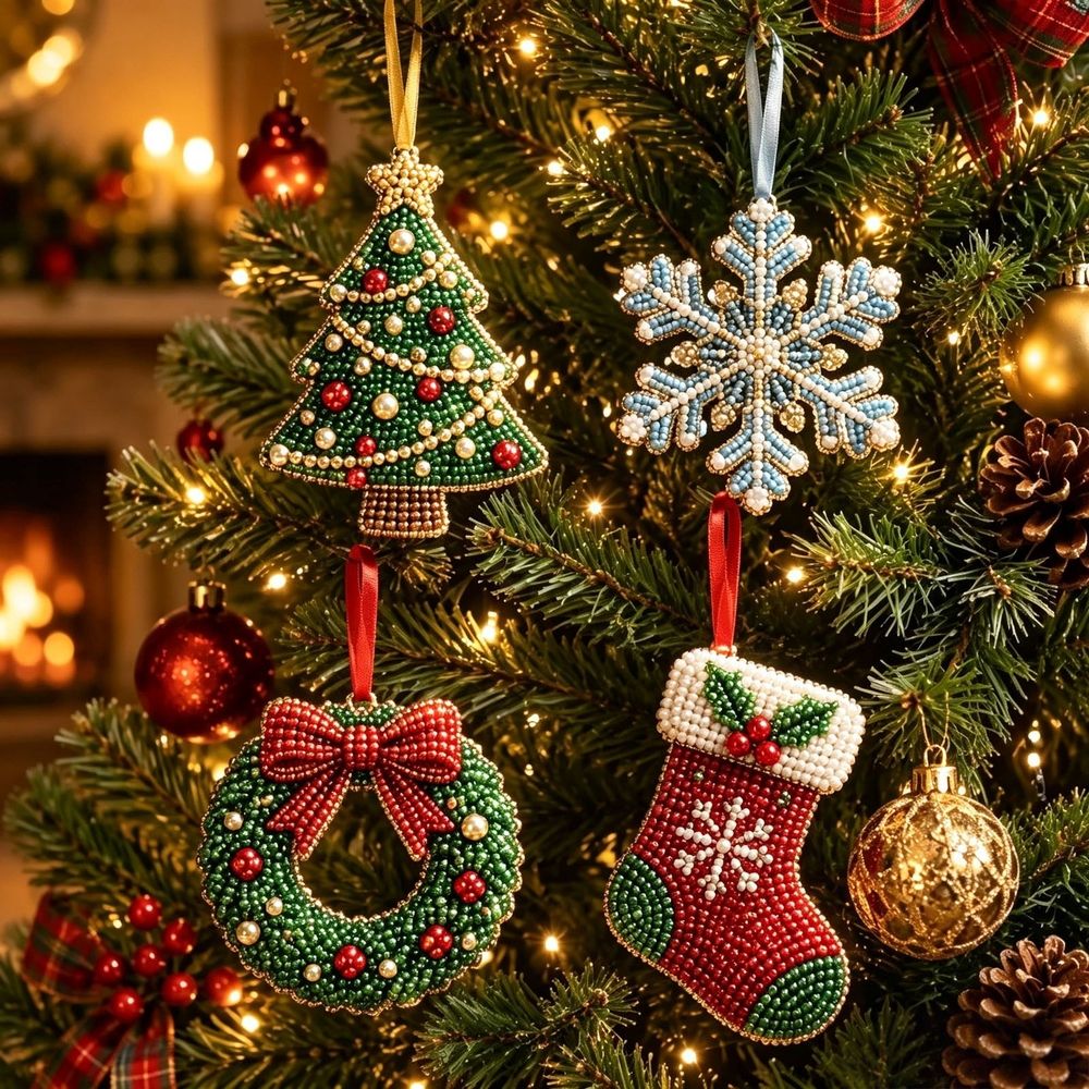 Hobby | DIY Christmas Pendants Pearl Art Kit | Set of 4 Pieces