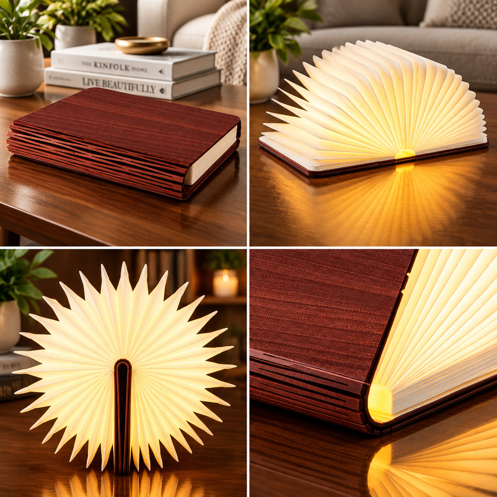 Lighting | Wooden Book Shaped Reading Lamp Light | Brown