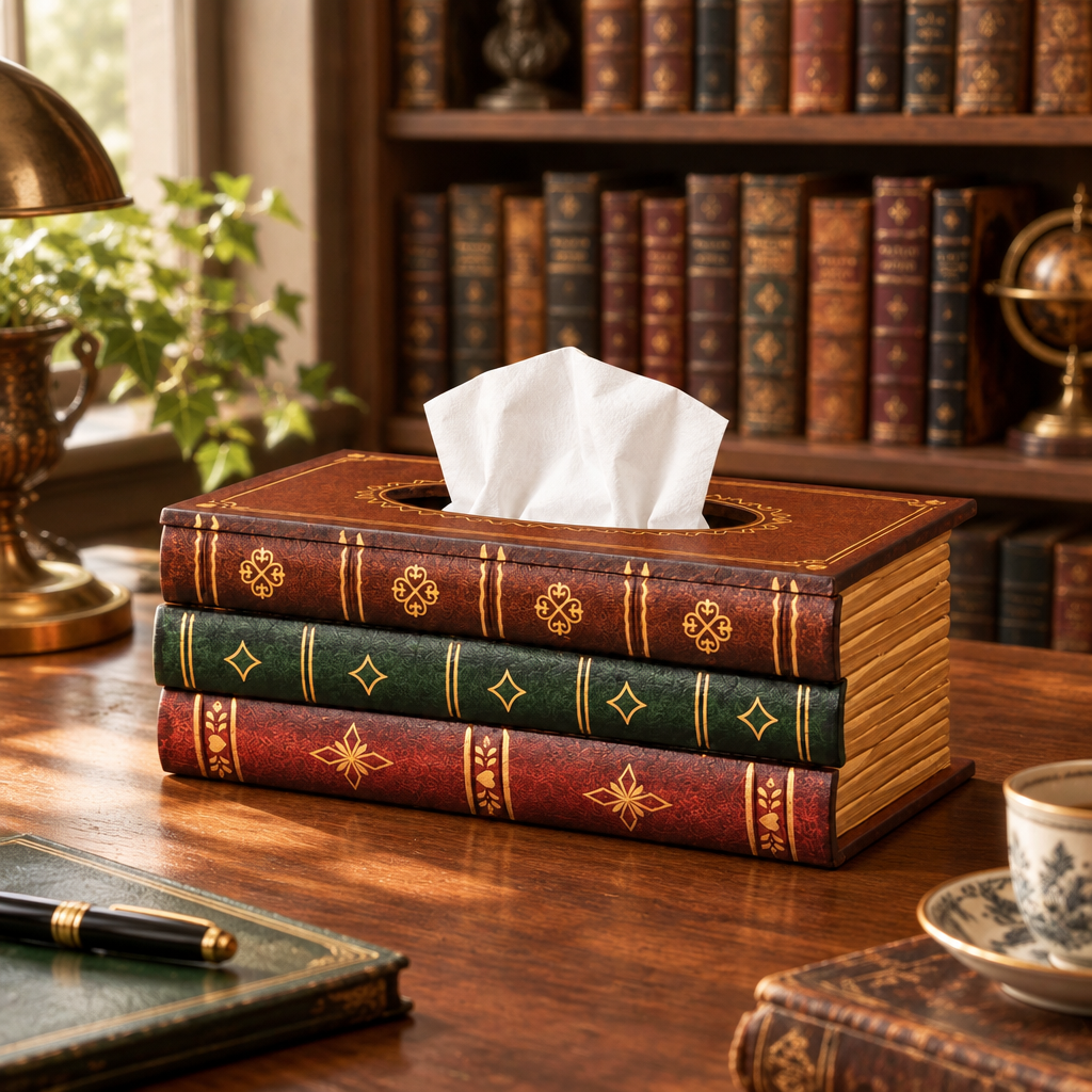 Tissue Box Cover | Wooden Antique Book Tissue Box Cover | Brown
