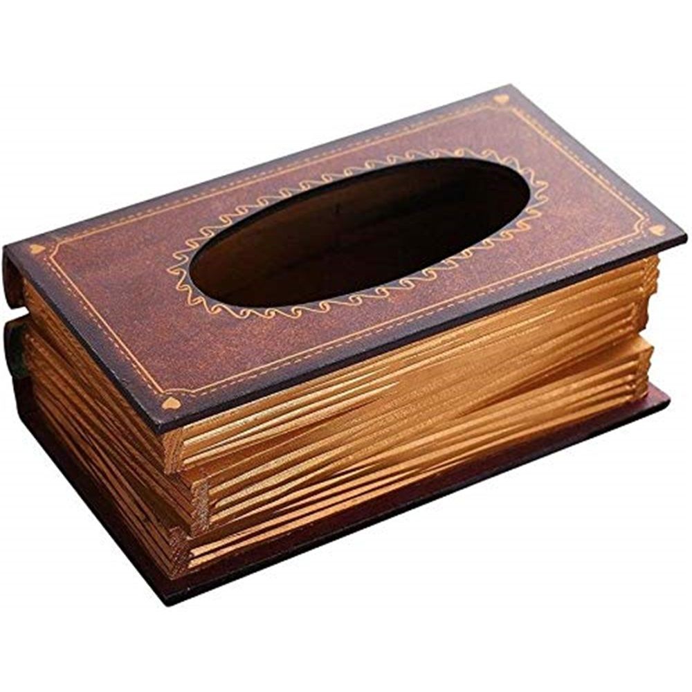 Tissue Box Cover | Wooden Antique Book Tissue Box Cover | Brown