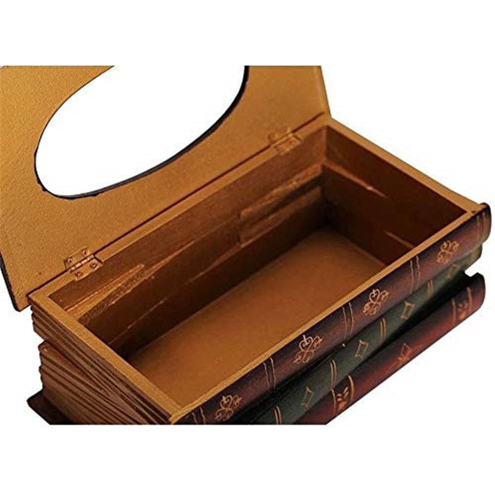 Tissue Box Cover | Wooden Antique Book Tissue Box Cover | Brown