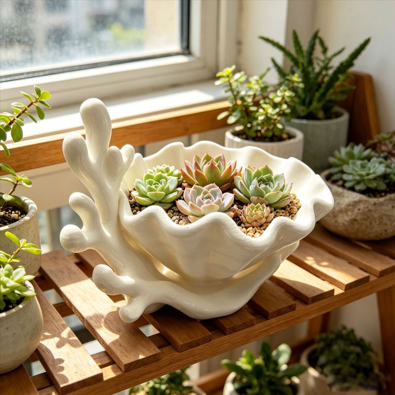 Planter | 3D-Printed Coral Shell Succulent Planter Pot | White