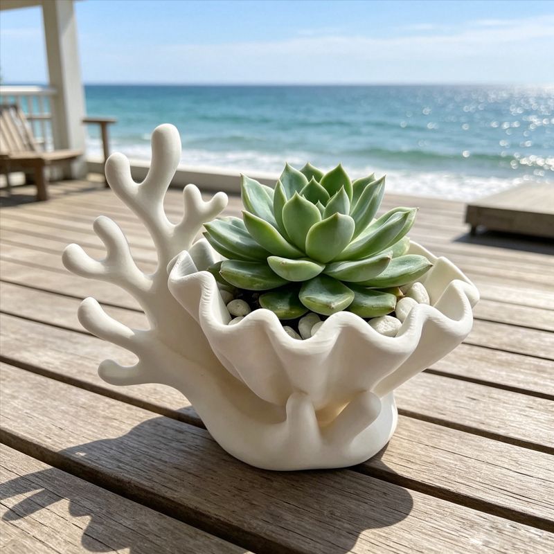 Planter | 3D-Printed Coral Shell Succulent Planter Pot | White