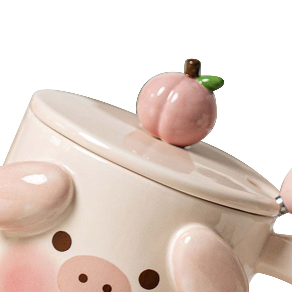 Mug | Cute Pig Coffee Mug with Spoon and Lid | Peach and White