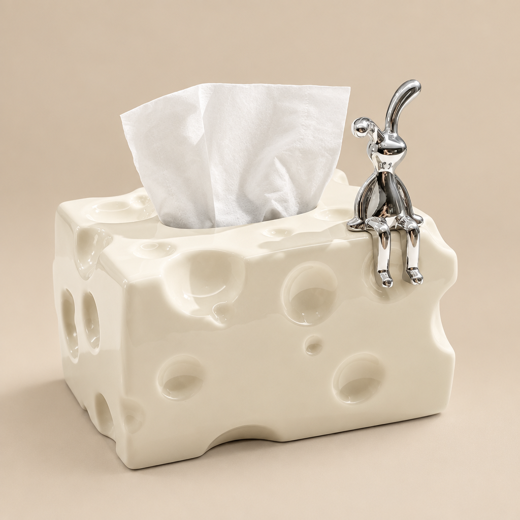 Tissue Box Cover | Ceramic Cheese Shape Tissue Box Cover | White