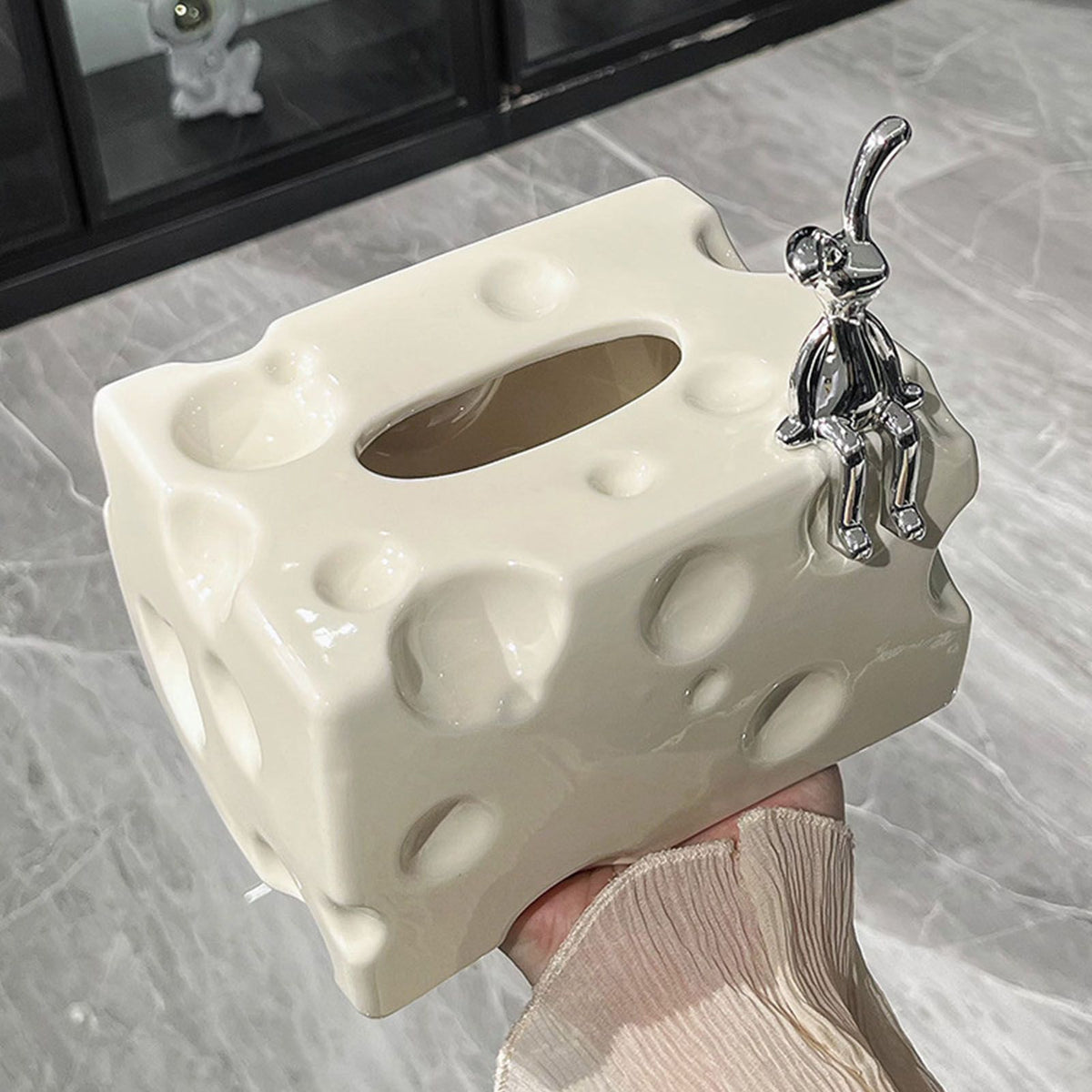 Tissue Box Cover | Ceramic Cheese Shape Tissue Box Cover | White